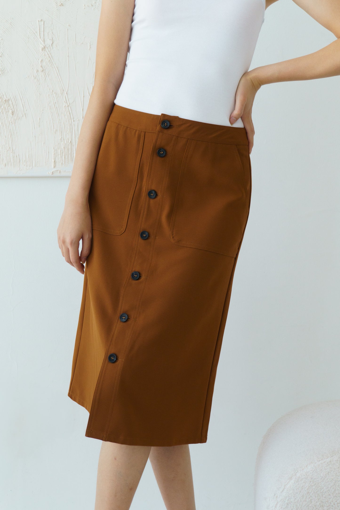 Button Midi-Skirt (Brown)