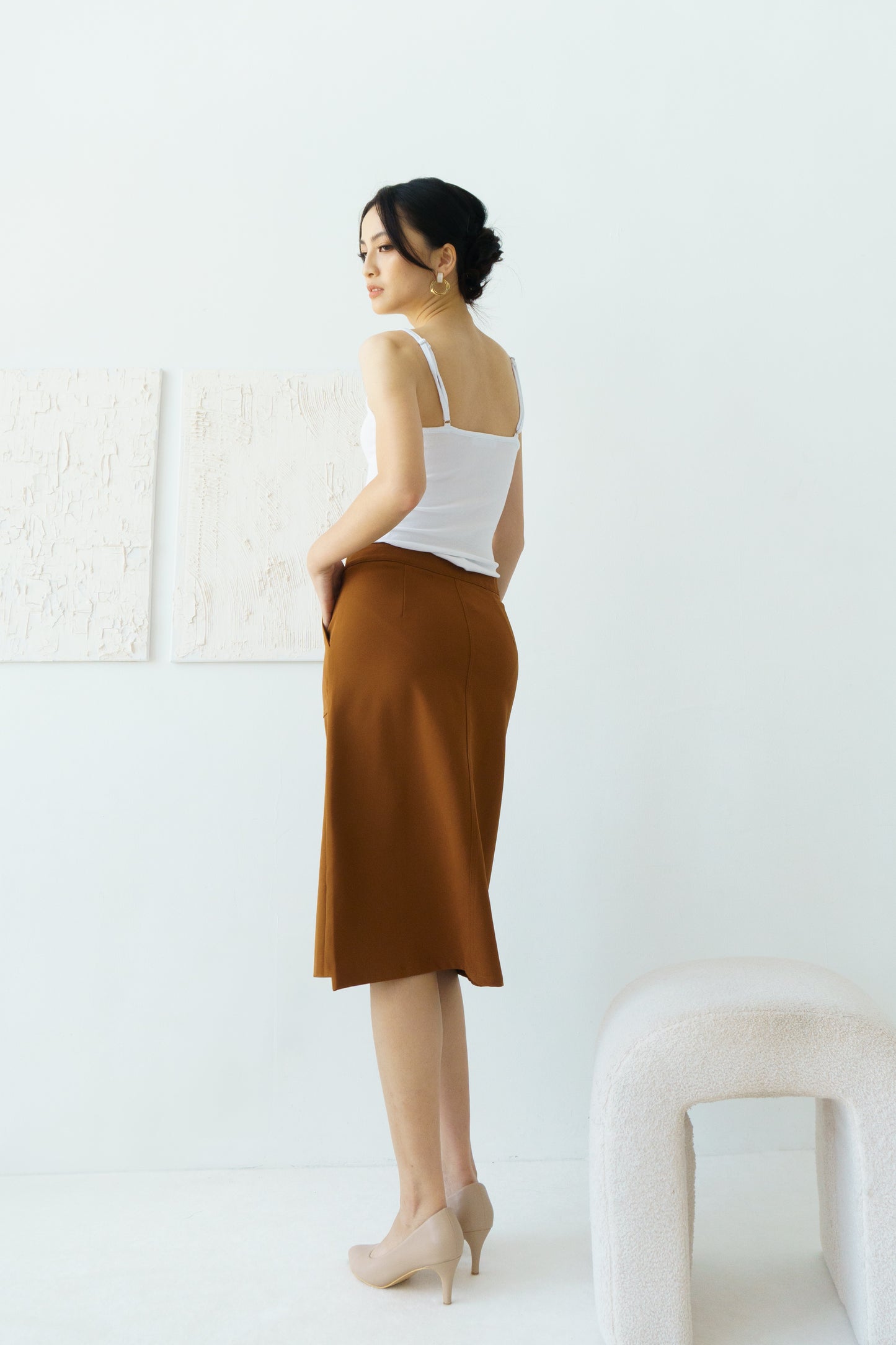 Button Midi-Skirt (Brown)