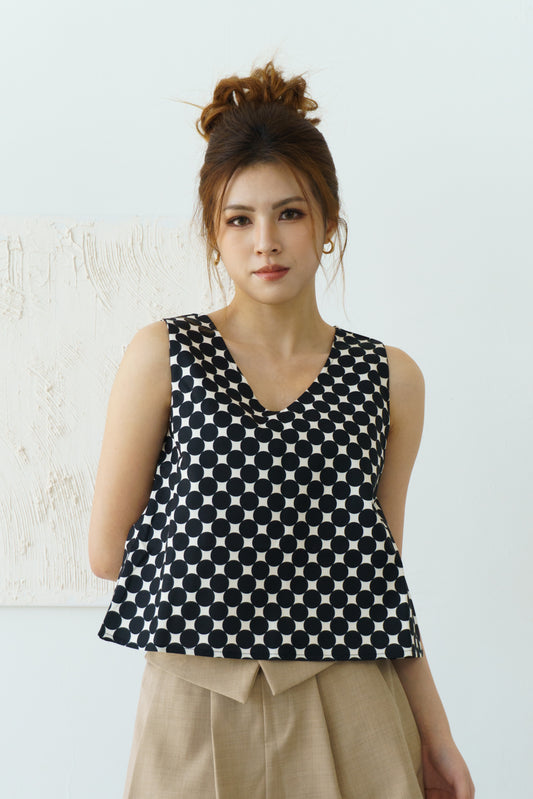 Polka Dot Sleeveless Top (Black)