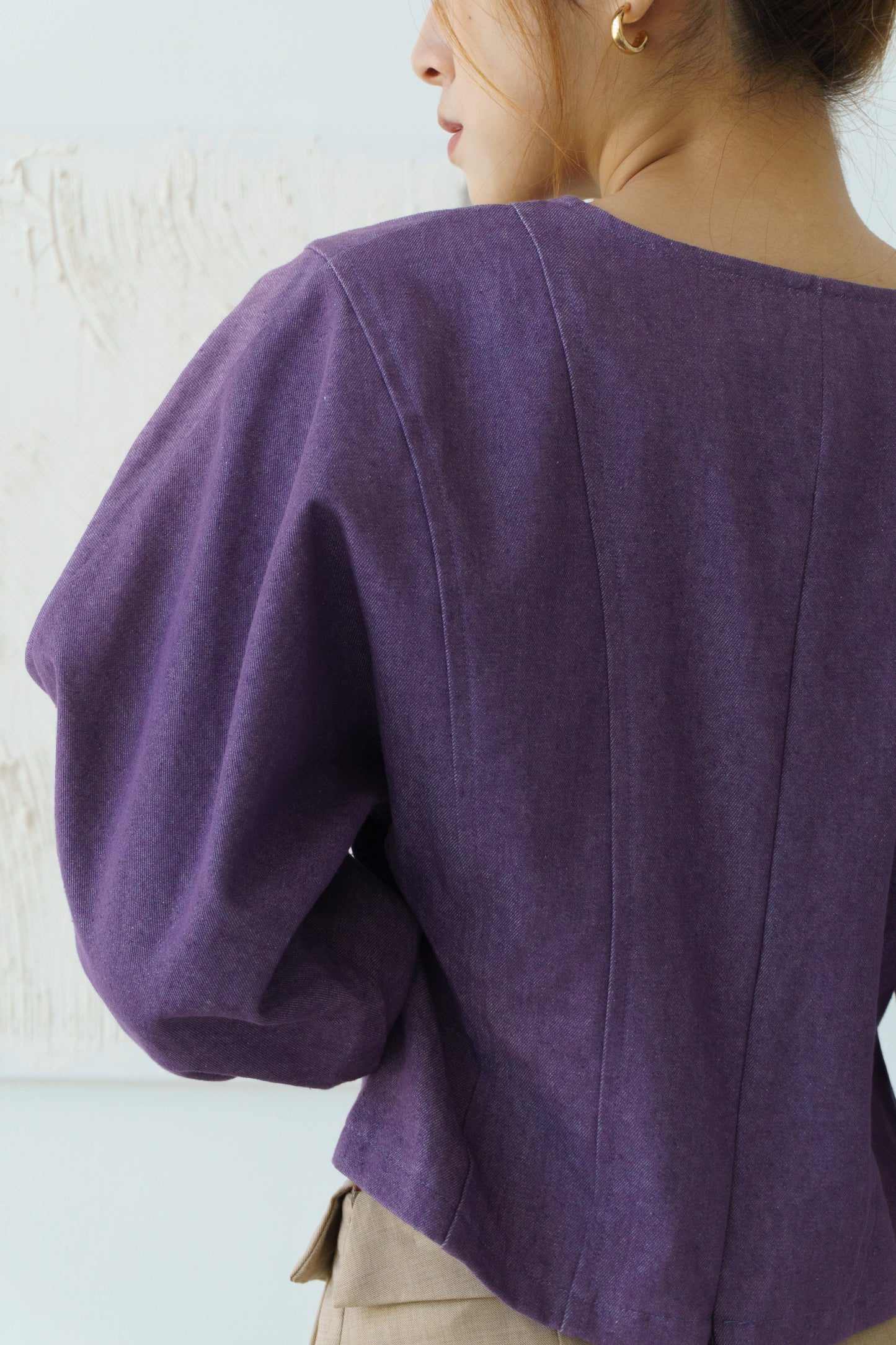 Puff Sleeve Denim Top (Purple)