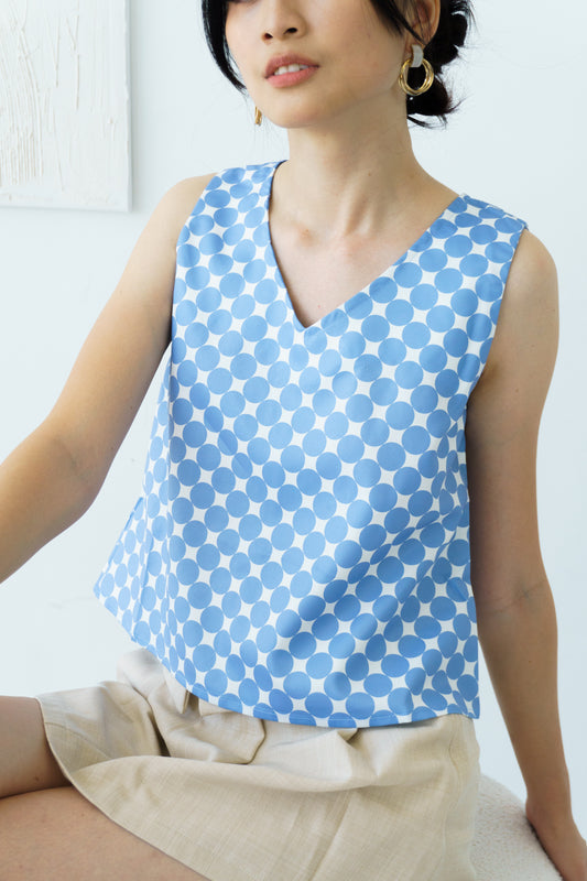 Polka Dot Sleeveless Top (Blue)