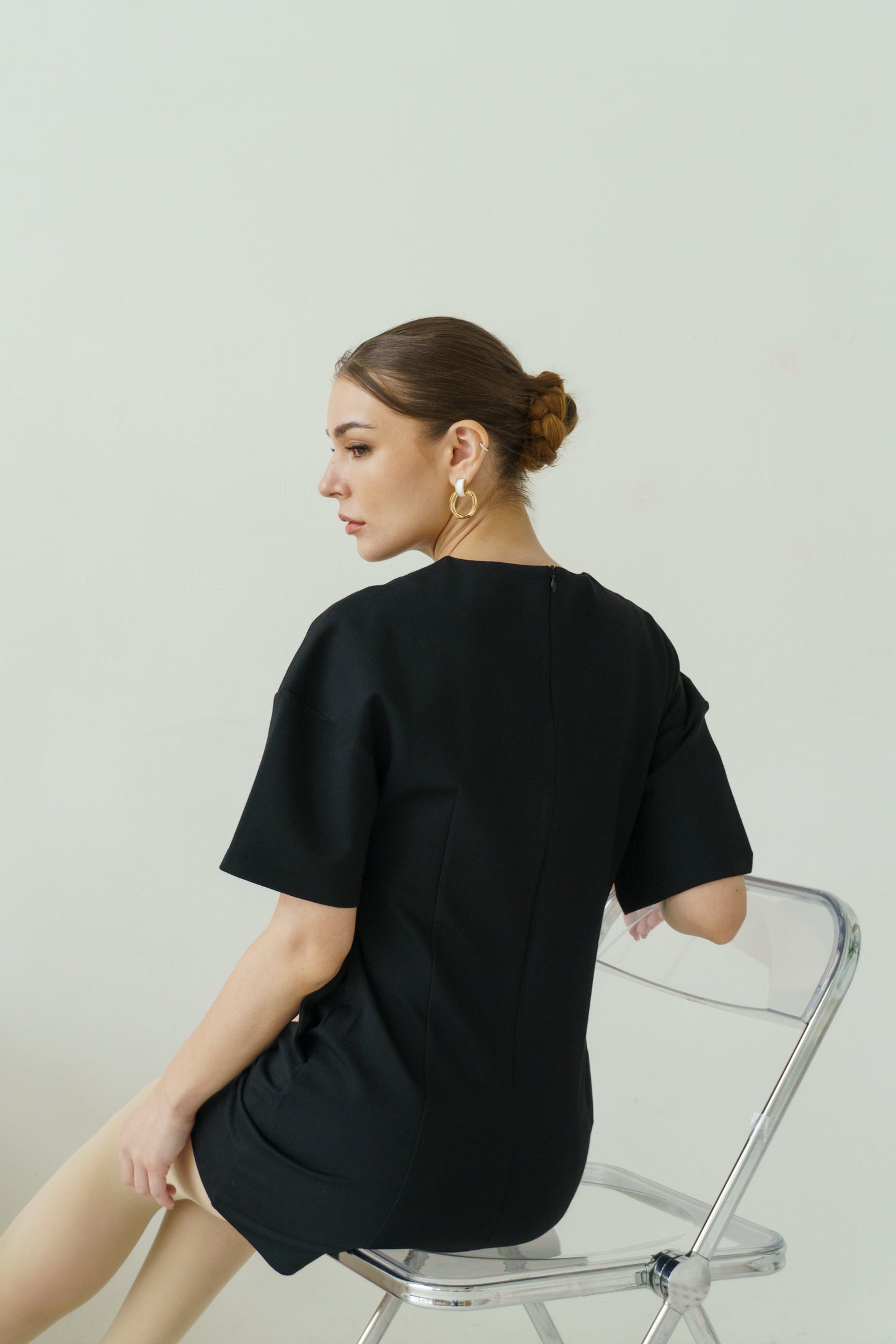 Draped Shoulder Dress (Black)