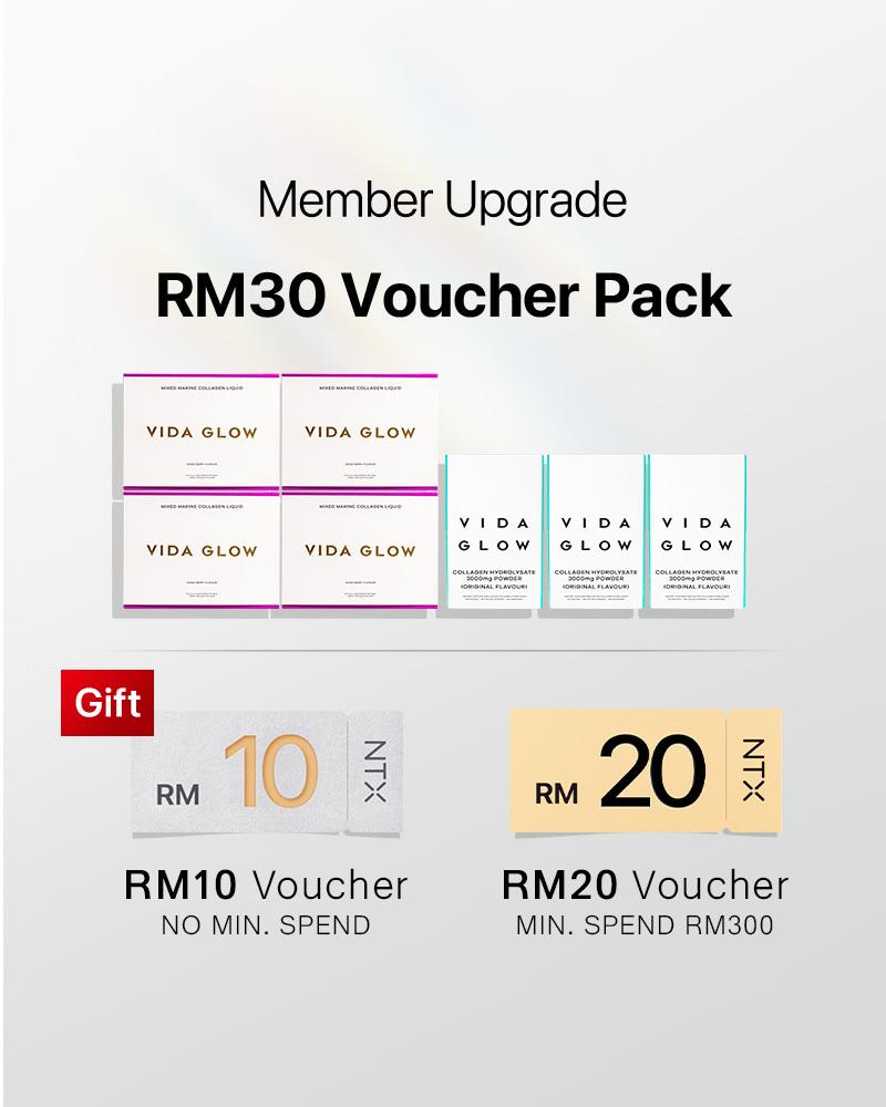 【Member Upgrade】Vida Glow Collagen Liquid*3 +Collagen Powder*2 Free Collagen Powder*1 + Upgrade Gift: RM30 Voucher Pack