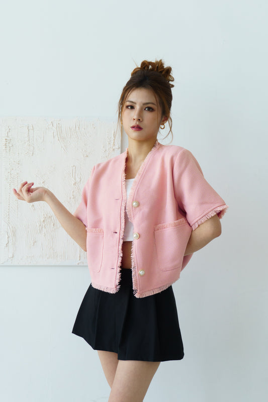 Frayed Edge Tweed Top (Light Pink)
