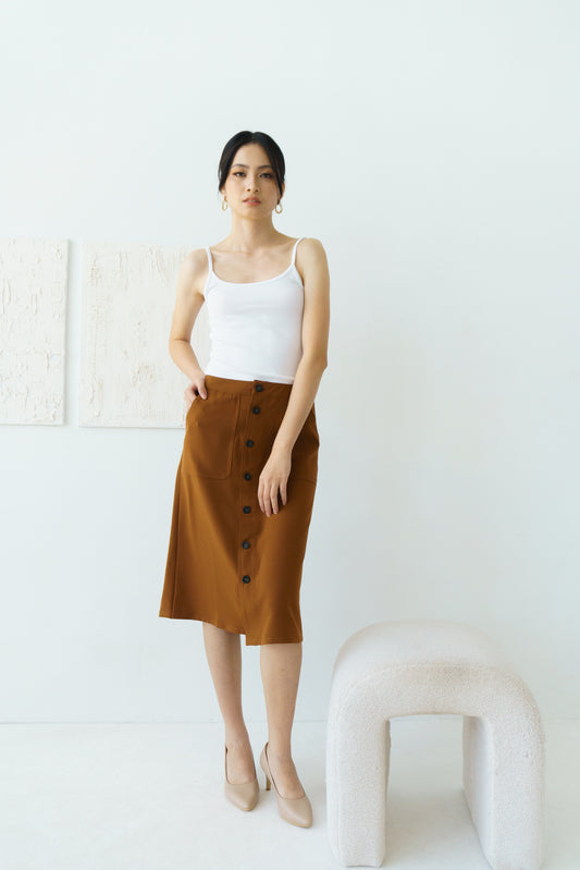 Button Midi-Skirt (Brown)