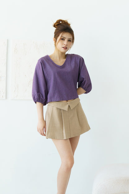 Puff Sleeve Denim Top (Purple)