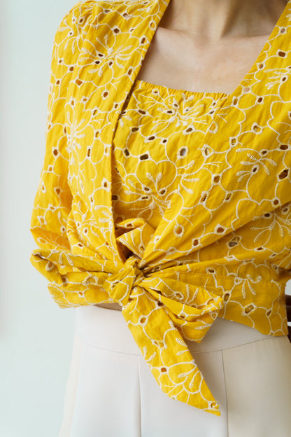Cotton Embroidered Top (Yellow)
