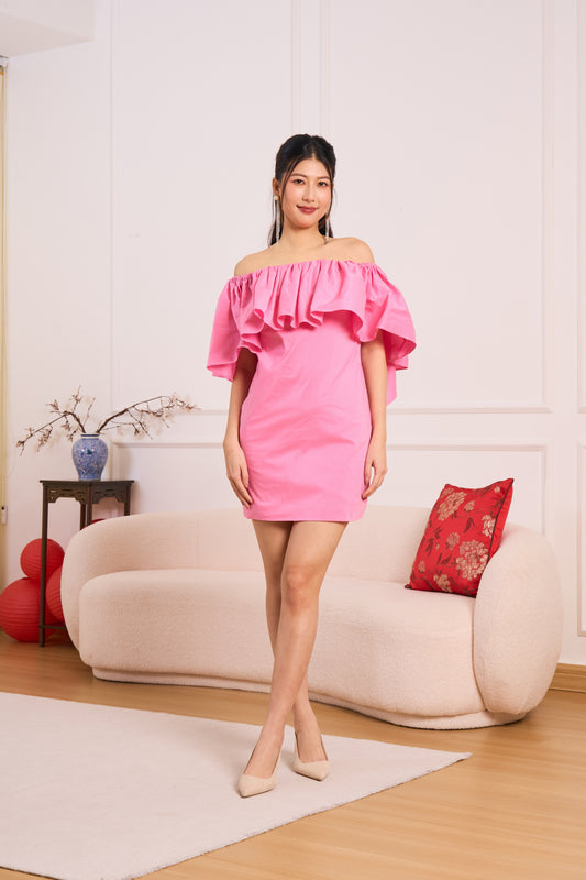 Noir Off-Shoulder Dress(Pink)