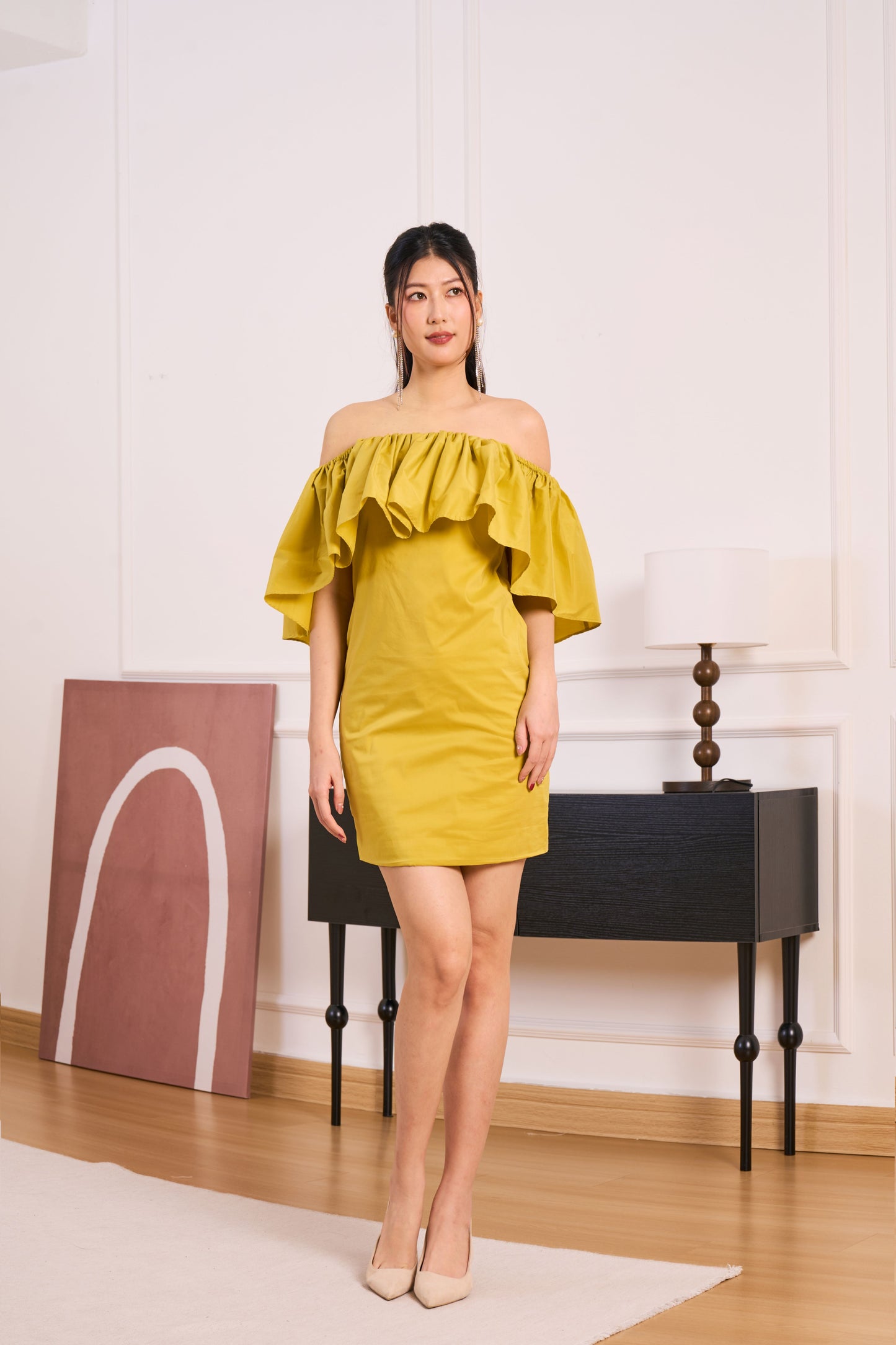 Noir Off-Shoulder Dress(Lime Green)