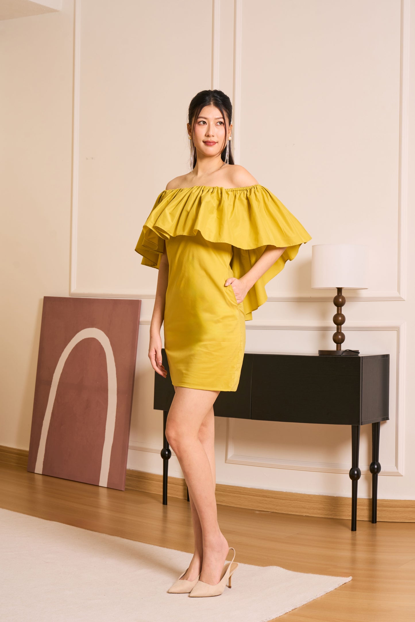 Noir Off-Shoulder Dress(Lime Green)