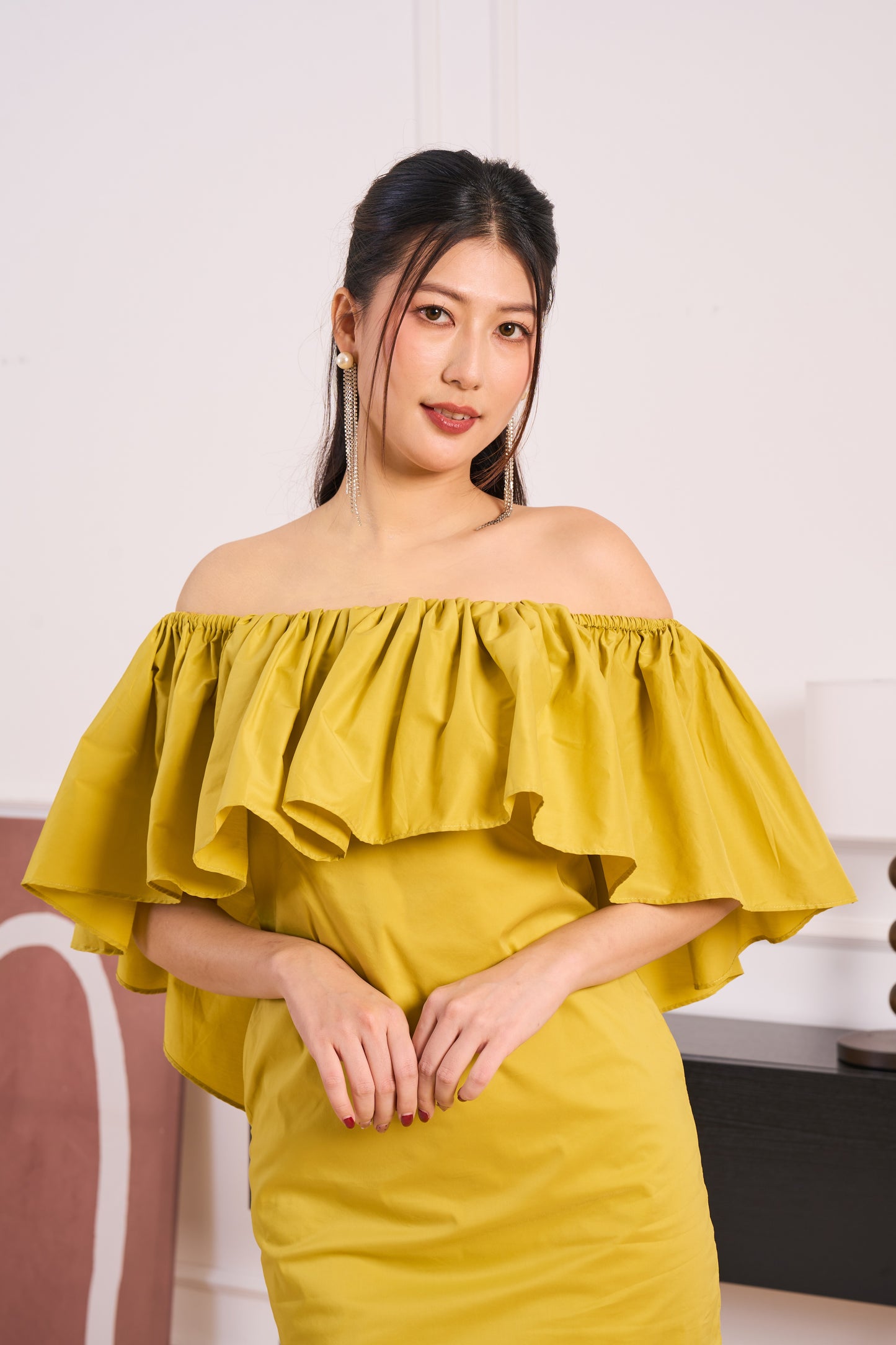 Noir Off-Shoulder Dress(Lime Green)