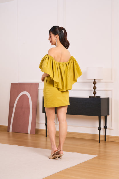 Noir Off-Shoulder Dress(Lime Green)