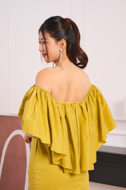 Noir Off-Shoulder Dress(Lime Green)