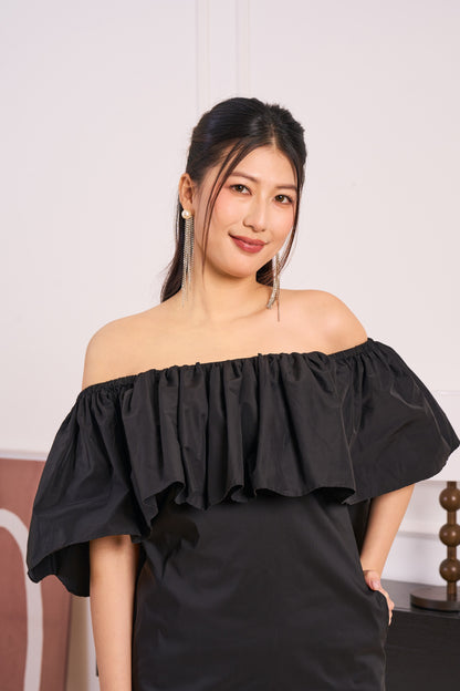 Noir Off-Shoulder Dress(Black)