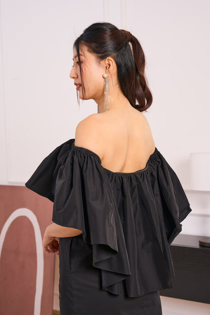 Noir Off-Shoulder Dress(Black)