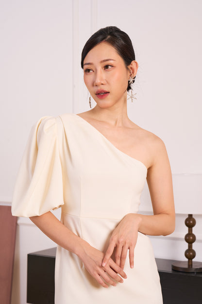 Effortless One-Shoulder Dress(White)