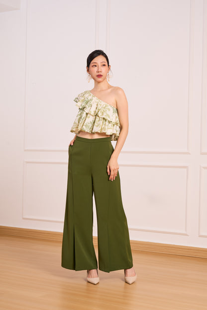 Floral One-Shoulder Top(Green) | Pre-Order