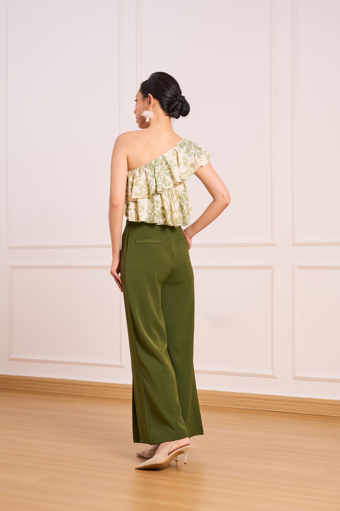 Floral One-Shoulder Top(Green) | Pre-Order