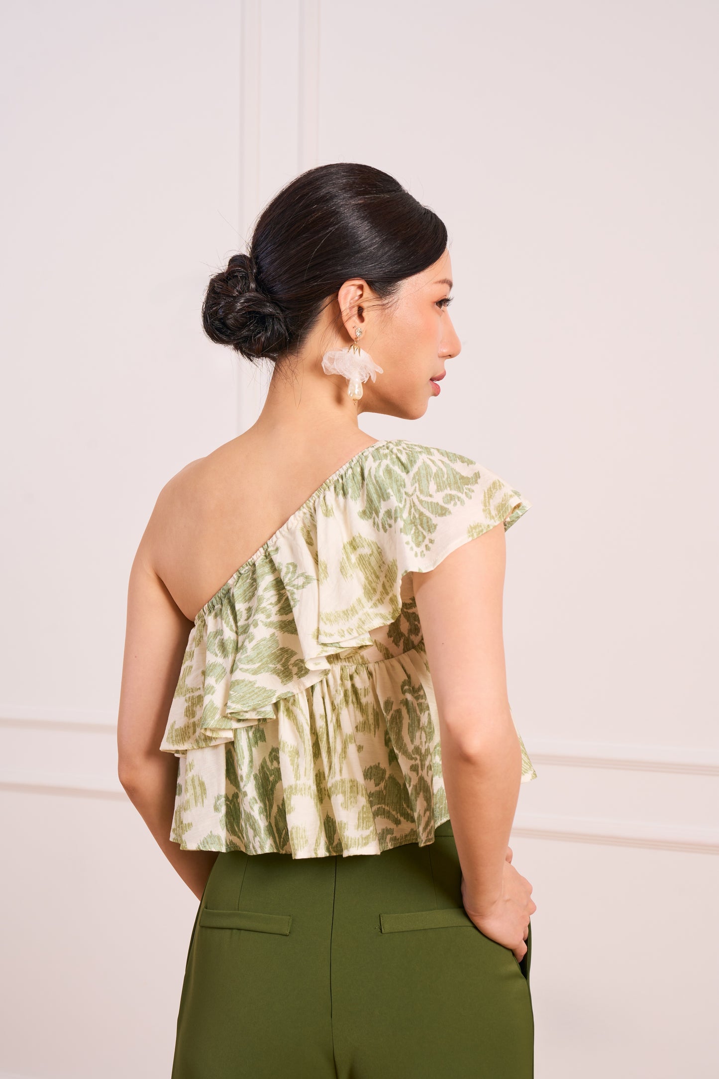 Floral One-Shoulder Top(Green) | Pre-Order