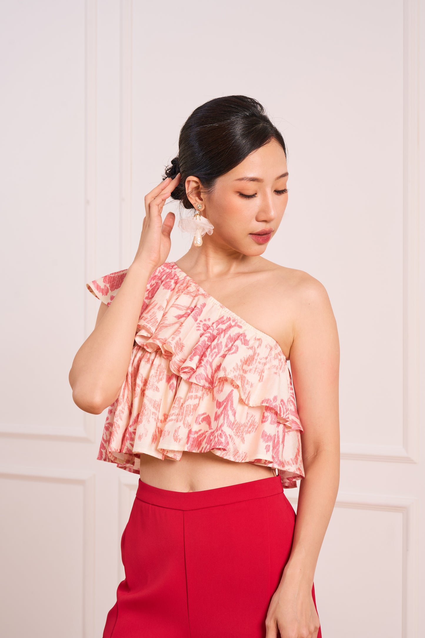 Floral One-Shoulder Top(Red) | Pre-Order