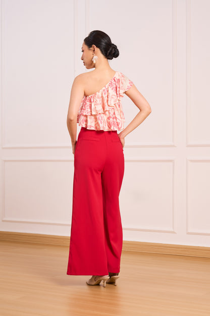 Floral One-Shoulder Top(Red) | Pre-Order