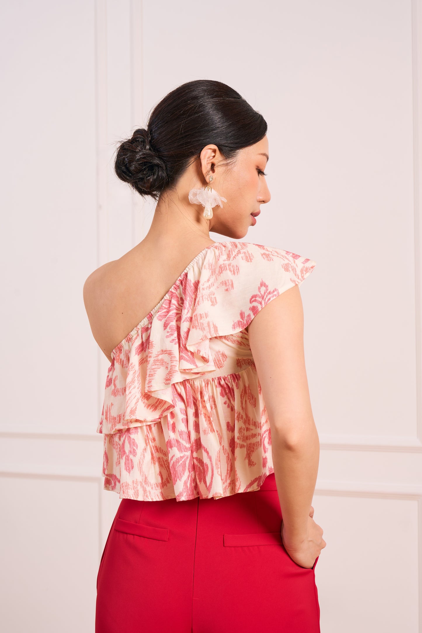 Floral One-Shoulder Top(Red) | Pre-Order