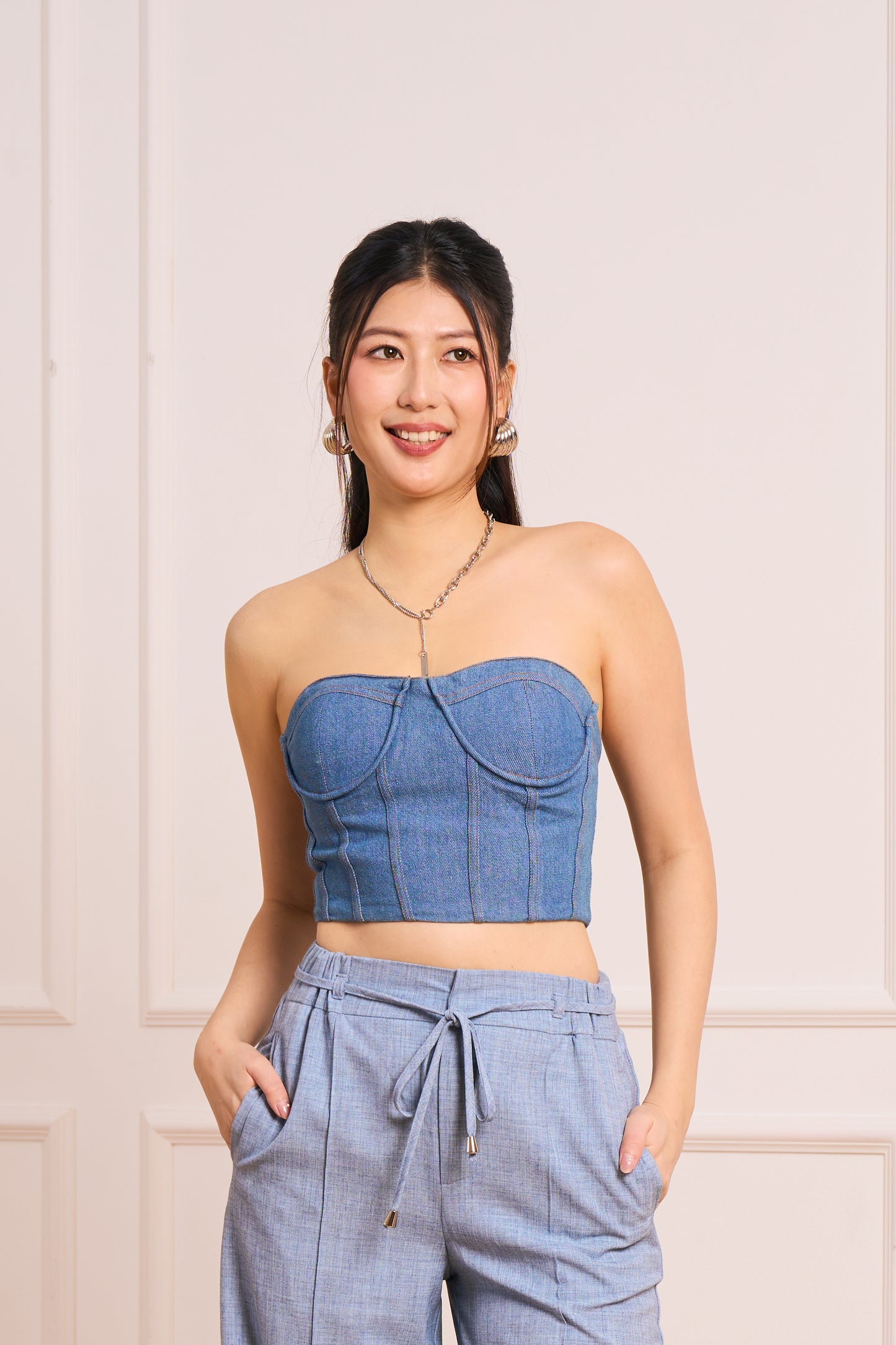 Denim Bustier Top (Light Blue)