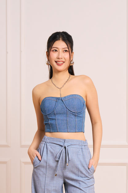 Denim Bustier Top (Light Blue)