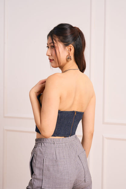 Denim Bustier Top (Dark Blue)