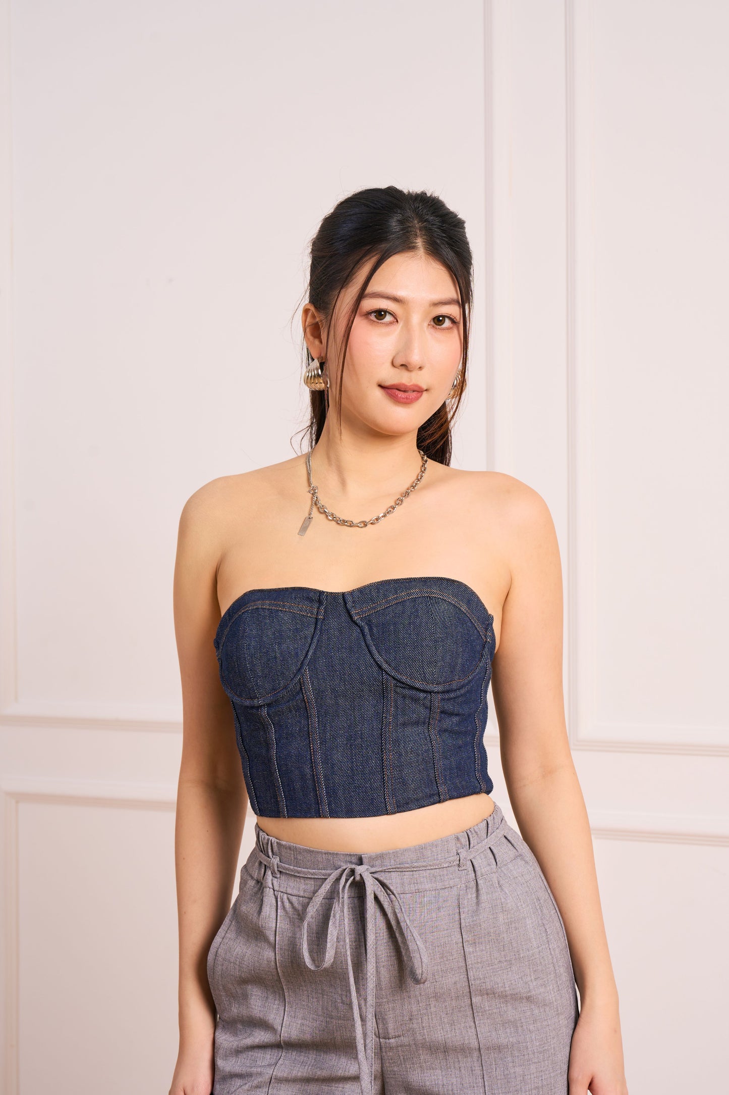 Denim Bustier Top (Dark Blue)