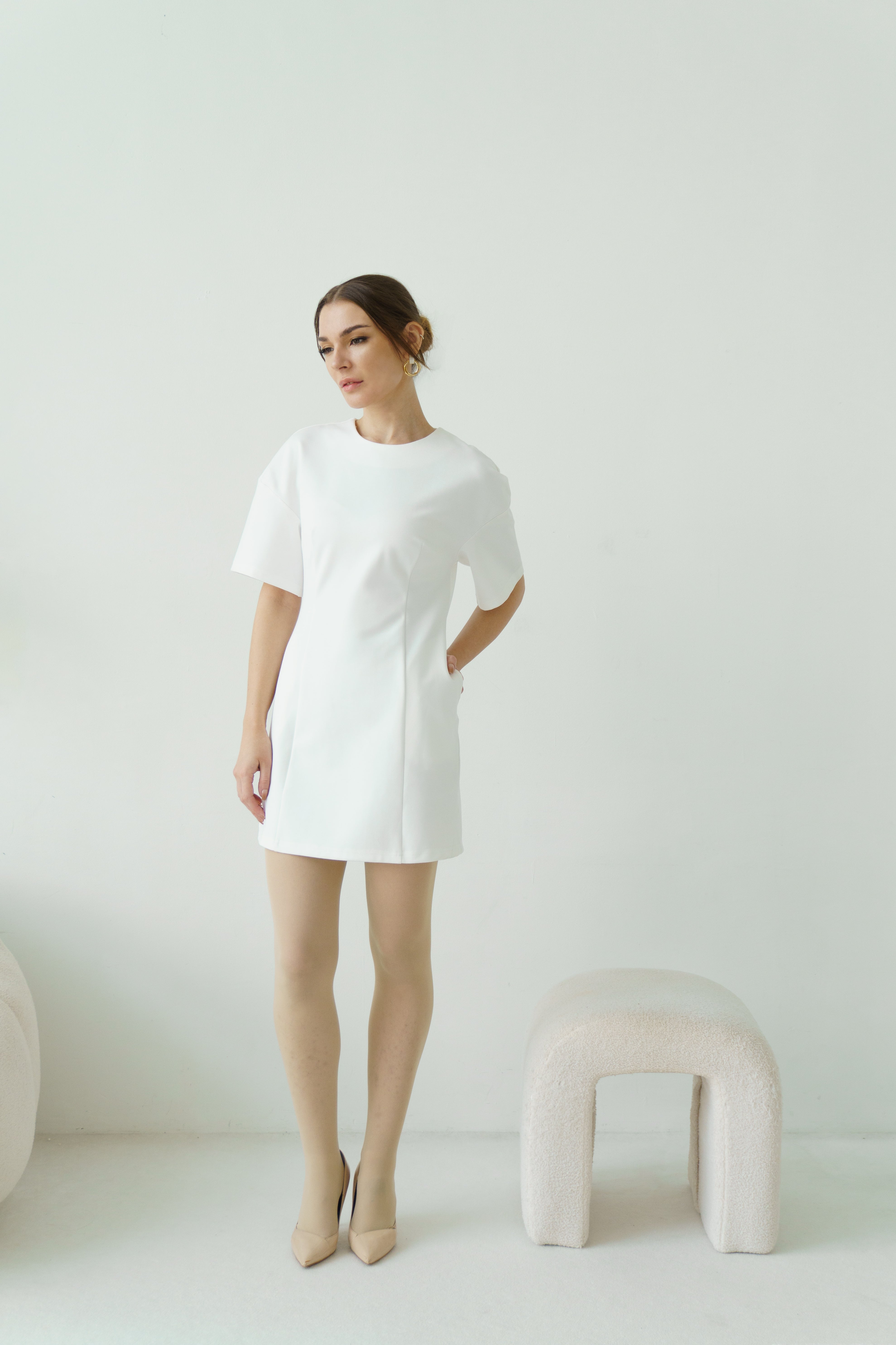Draped Shoulder Dress (White) – CHRISTIE LOO DESIGN SDN. BHD.