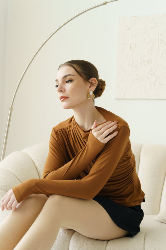 Asymmetrical Stretch Top (Brown)