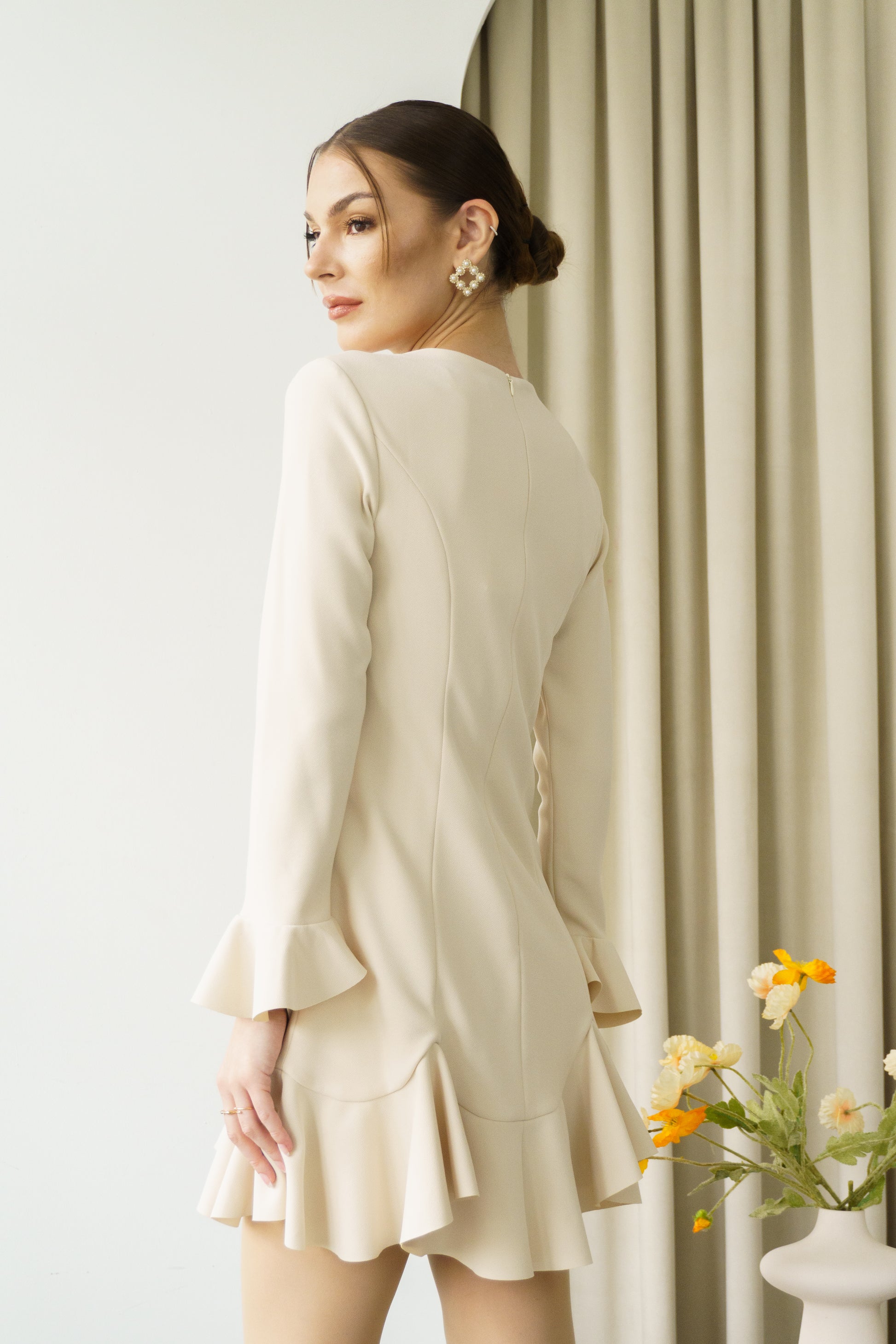 Ruffle Dress (Cream) – CHRISTIE LOO DESIGN SDN. BHD