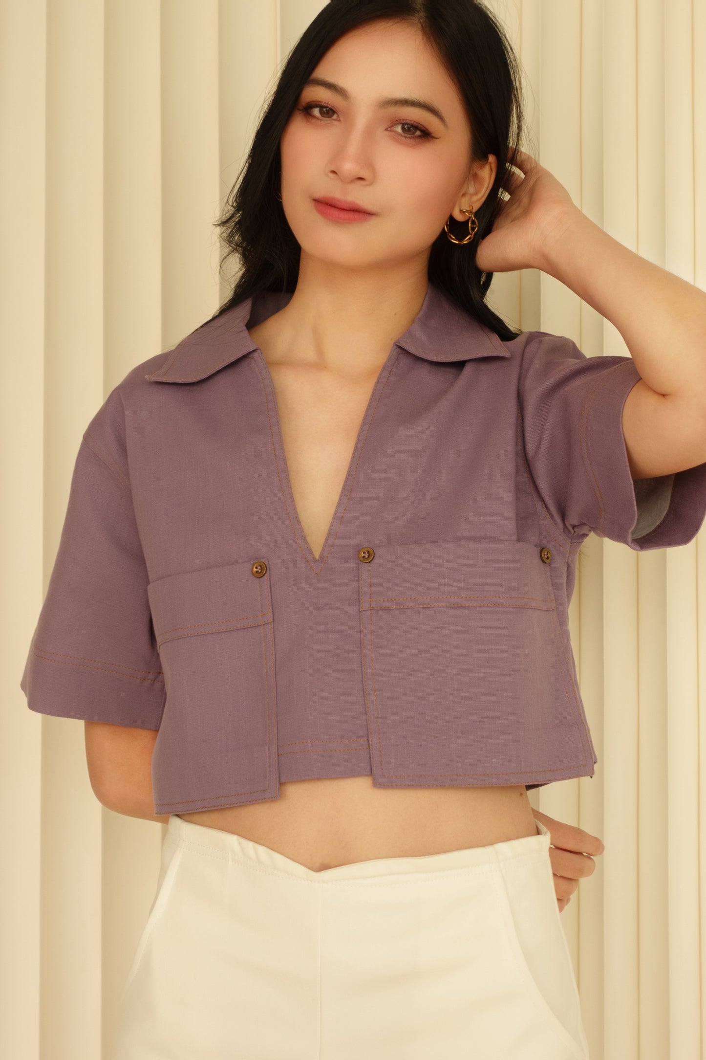 Plunge V-Neck Top (Purple)
