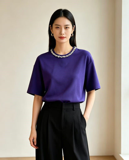 Crystal-Accent Tee (N.Blue)