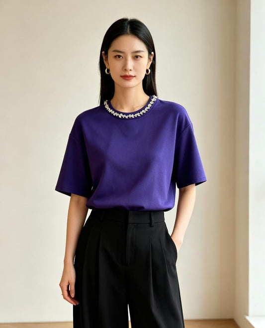 Crystal-Accent Tee (N.Blue)