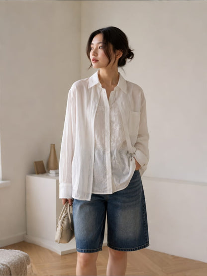 Embroidered Linen Top (White)