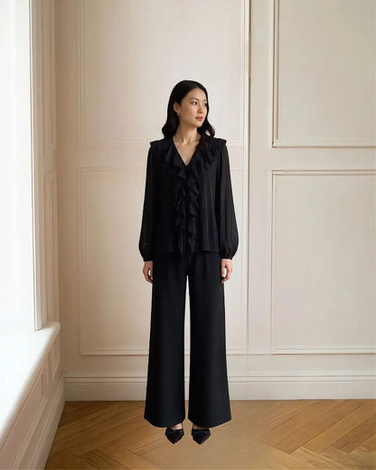 Ruffle Linen Top(Black)