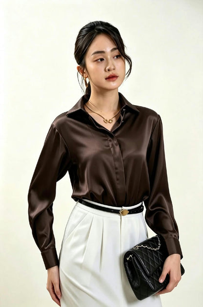 Trinity Silk Top (Dark Brown)