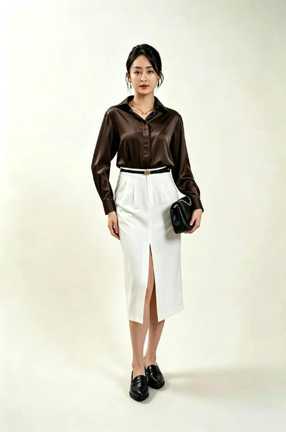 Trinity Silk Top (Dark Brown)