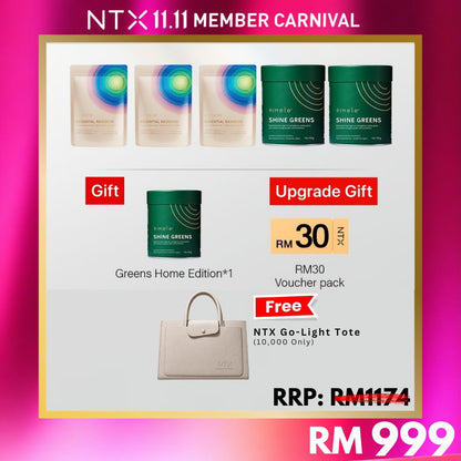 【Member Upgrade】eimele Essential Rainbow 360g/bag*3 + Shine Greens Home Edition 150g/tin*2{Free Greens Home Edition*1 + RM30 voucher pack}