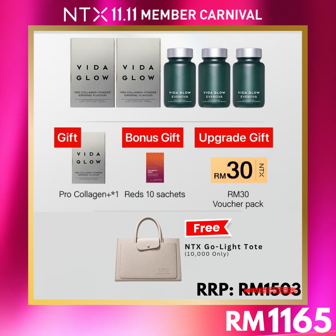 【Member Upgrade】Vida Glow Pro Collagen+*2 + Evenova*3{Free Pro Collagen*1+Red Sachets+Free RM30 voucher pack}