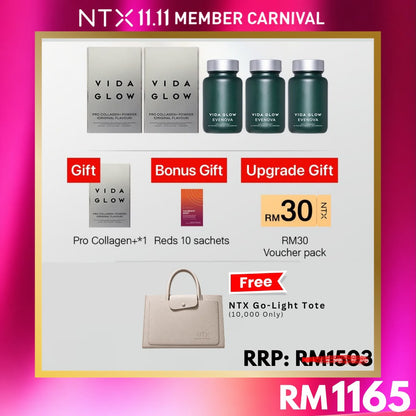【Member Upgrade】Vida Glow Pro Collagen+*2 + Evenova*3{Free Pro Collagen*1+Red Sachets+Free RM30 voucher pack}