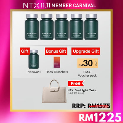 【Member Upgrade】Vida Glow Evenova*5 {Free Evenona*1 +Reds 10Sachet*1 + RM30 voucher pack}