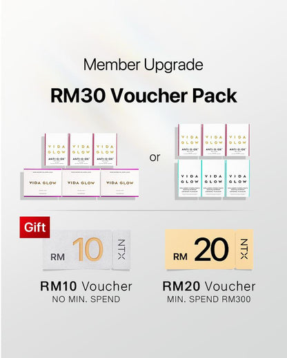 【Member Upgrade】Vida Glow Collagen Powder/Liquid*3 + AGO*3 Free RM30 voucher pack