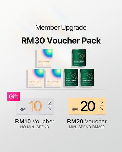 【Member Upgrade】eimele Shine Greens Home Edition*3 tins + Rainbow*3 Packs Free RM30 voucher pack