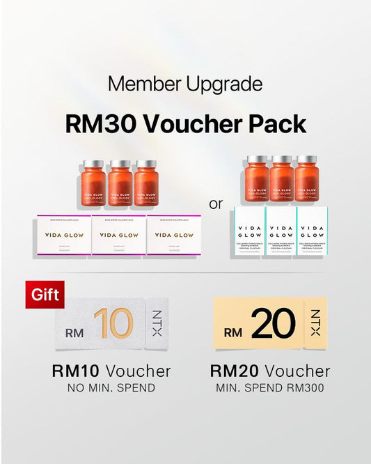 【Member Upgrade】Vida Glow Collagen Powder/Liquid*3 + Gro-Ology*3 Free RM30 voucher pack