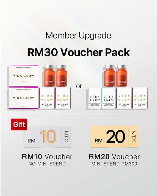 【Member Upgrade】Vida Glow Collagen Powder/Liquid*2 + Anti-G-Ox*2 + Gro-Ology*2 Free RM30 voucher pack