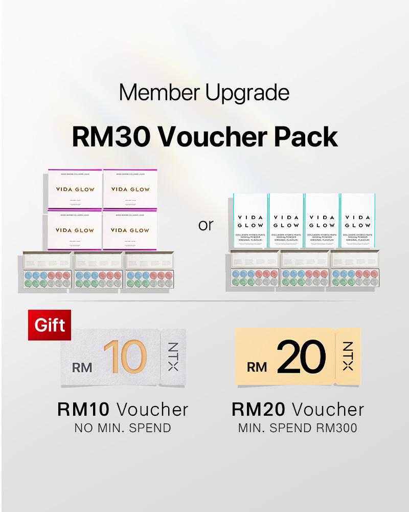 【Member Upgrade】Vida Glow Collagen Powder/Liquid*4 + Vegan Collagen Mask*3 Free RM30 voucher pack