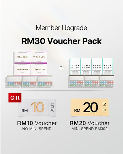 【Member Upgrade】Vida Glow Collagen Powder/Liquid*4 + Vegan Collagen Mask*3 Free RM30 voucher pack